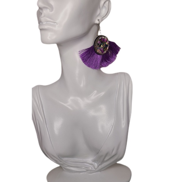 💎 Purple Fringe Tassel Earrings - Picture 4 of 6